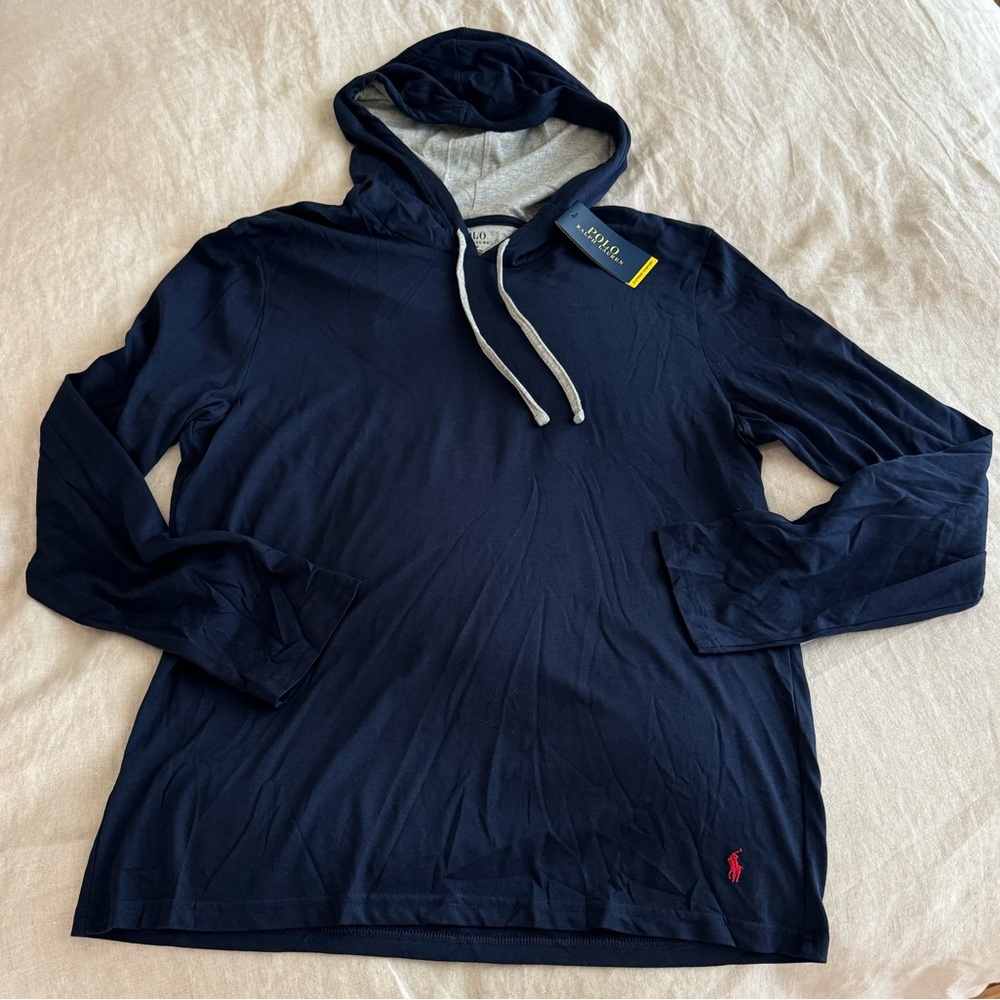 Ralph Lauren Navy Blue Supreme Comfort Men’s Hoodie Cotton Medium NWT